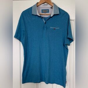 Ted Baker London Blue Cotton Polo Shirt Men’s Size 5 XL – Pattern Collar